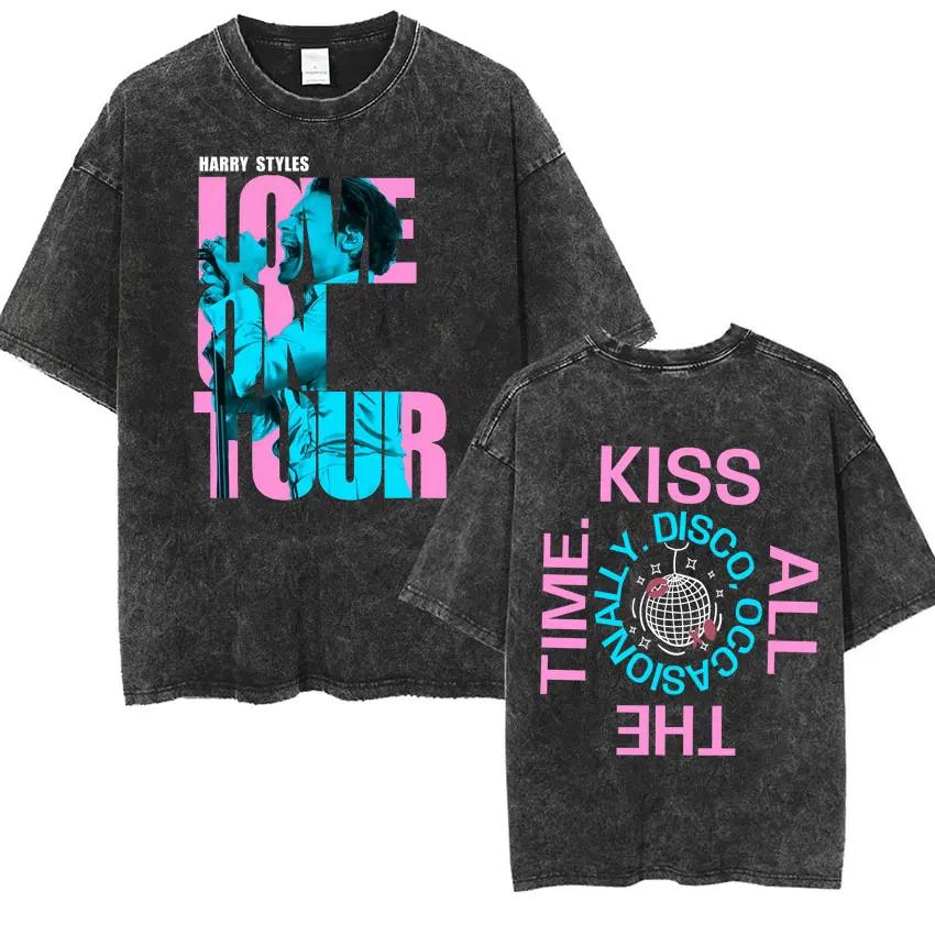 

Singer HarryStyle Together Tour Tee Vintage Washed Double Sided Print Tshrits Men Women Harajuku Loose Short Sleeve T-shirt S