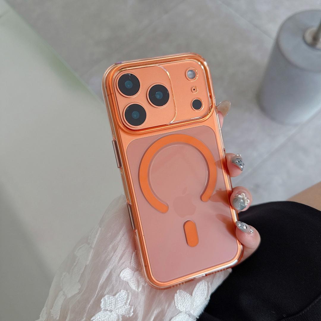 

Роскошный прозрачный магнитный чехол для телефона для iPhone 17pro 17 16 15 Pro Max Для беспроводной зарядки Magsafe Ударопрочная ПК-накладка для 17 Promax iPhone 17 Pro Max оранжевый