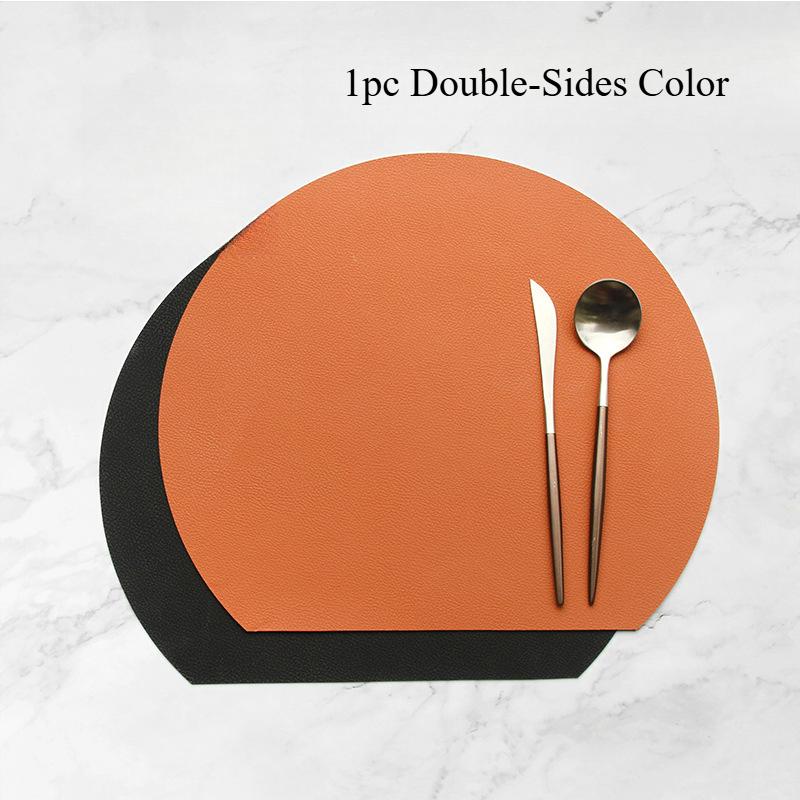 Nordic Double-Sided PU Leather Placemats Waterproof Oil-Resistant Half-Round Heat-Resistant Dining Table Mat Home Restaurant