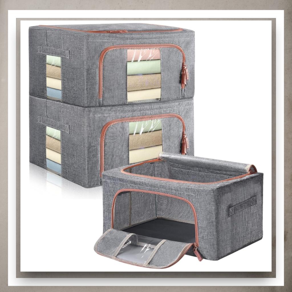 Organizer pudełko do przechowywania ze stelażem 24l wzór 8 odcienie szarość lniany 40x30x20cm