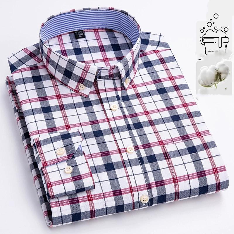 Spring and Autumn Oxford Spun Men's Shirt Cotton Long-sleeved Casual Shirt Slim Plaid Casual Cotton Shirt