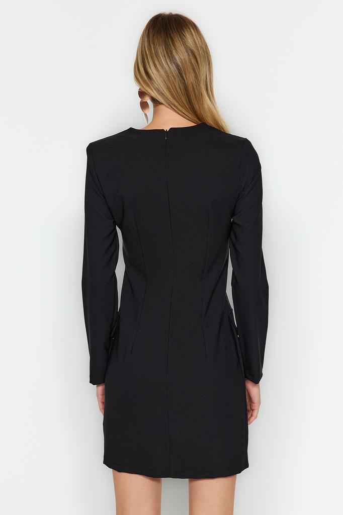 Women's Fashion Casual Standard Sleeve Mini Navy Blue Collar Detailed Lined Chiffon Woven Dress