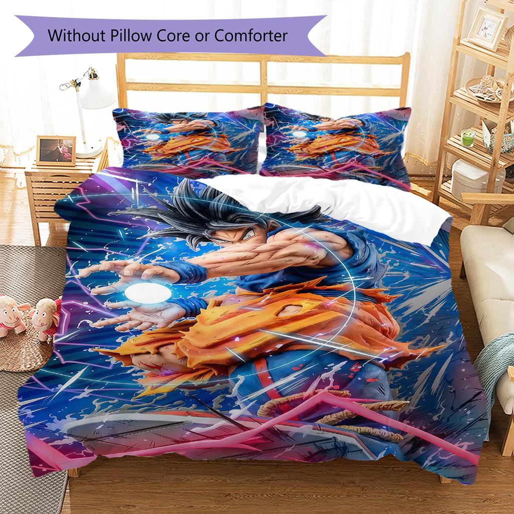 DBZ Patrón de Impulso Juego de Colcha Ropa de Cama Funda de Colcha Funda de Almohada Decoración del Hogar Regalo de Cumpleaños (1 * funda nórdica + 2 * fundas de almohada, sin núcleo)