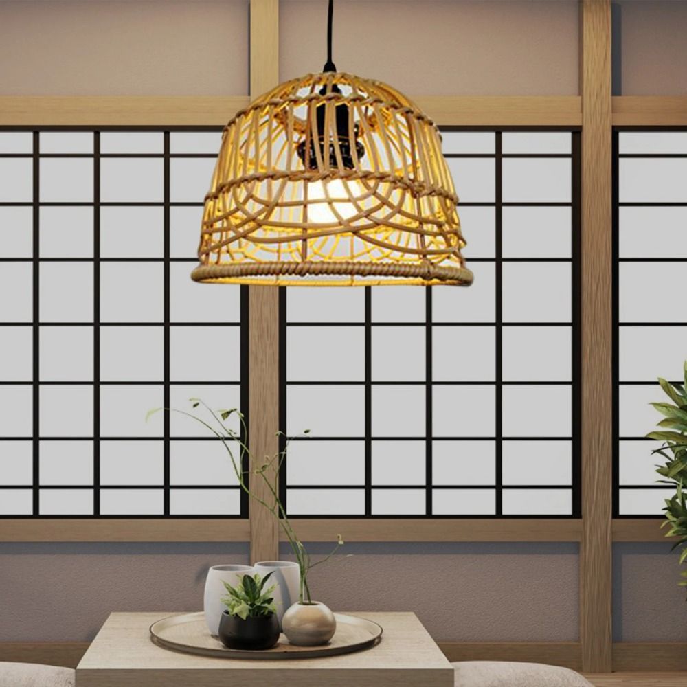 Vintage Simulated Rattan Lamp Cover Plastic Geometric Light Cover Pendant Light Cover  Living Room