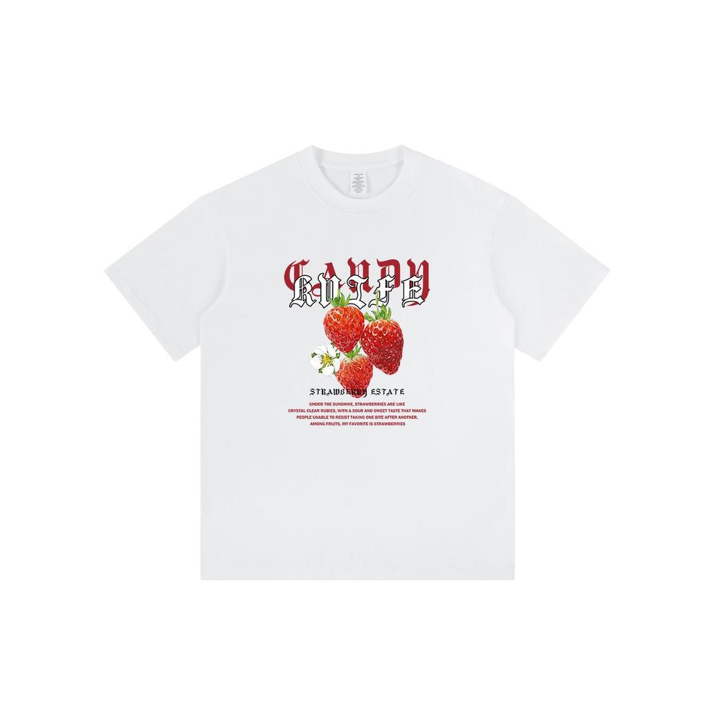 Unisex American Retro Hong Kong Style Strawberry Print T-Shirt - Summer Loose Fit
