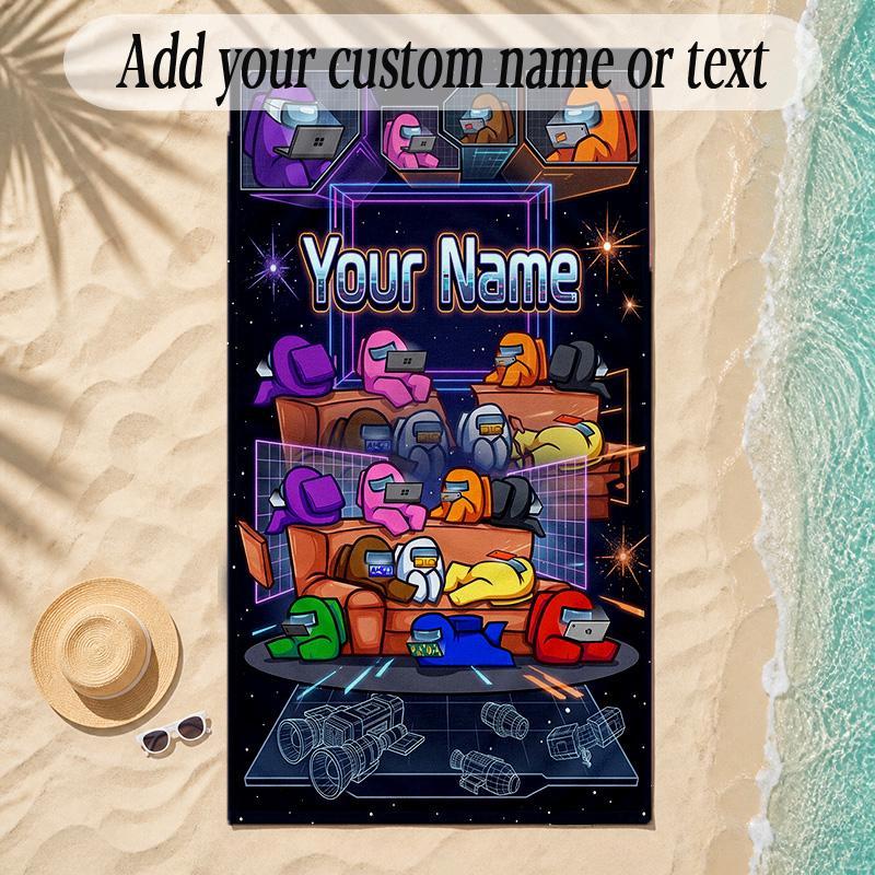 Beach TowelAmong Us Custom Name Text Personalized Soft Towel for Beach Pool Indoor Home Decor Gift