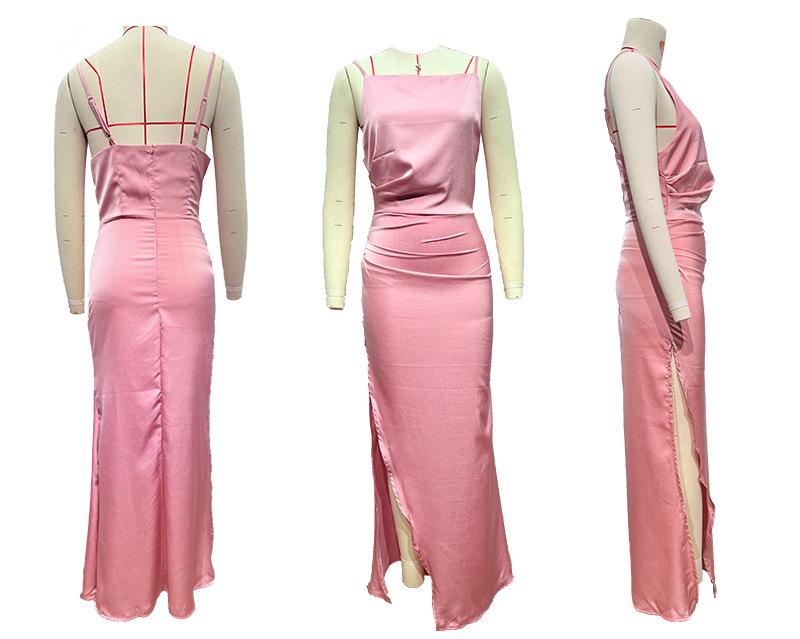 2025 Spring/Summer Women's Backless Slit Midi Dress with Spaghetti Straps