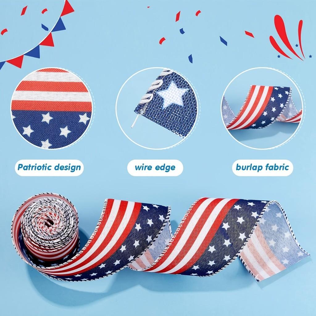 Stylish Independence Day Themed Ribbon Pack Featuring Four Distinctive Patterns For Diy Projects
