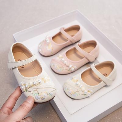 2024 Girls Mary Janes Chinese Style Shallow Flowers Embroidery Hook & Loop Children Fashion Casual Shoes Drop Shipping Platform