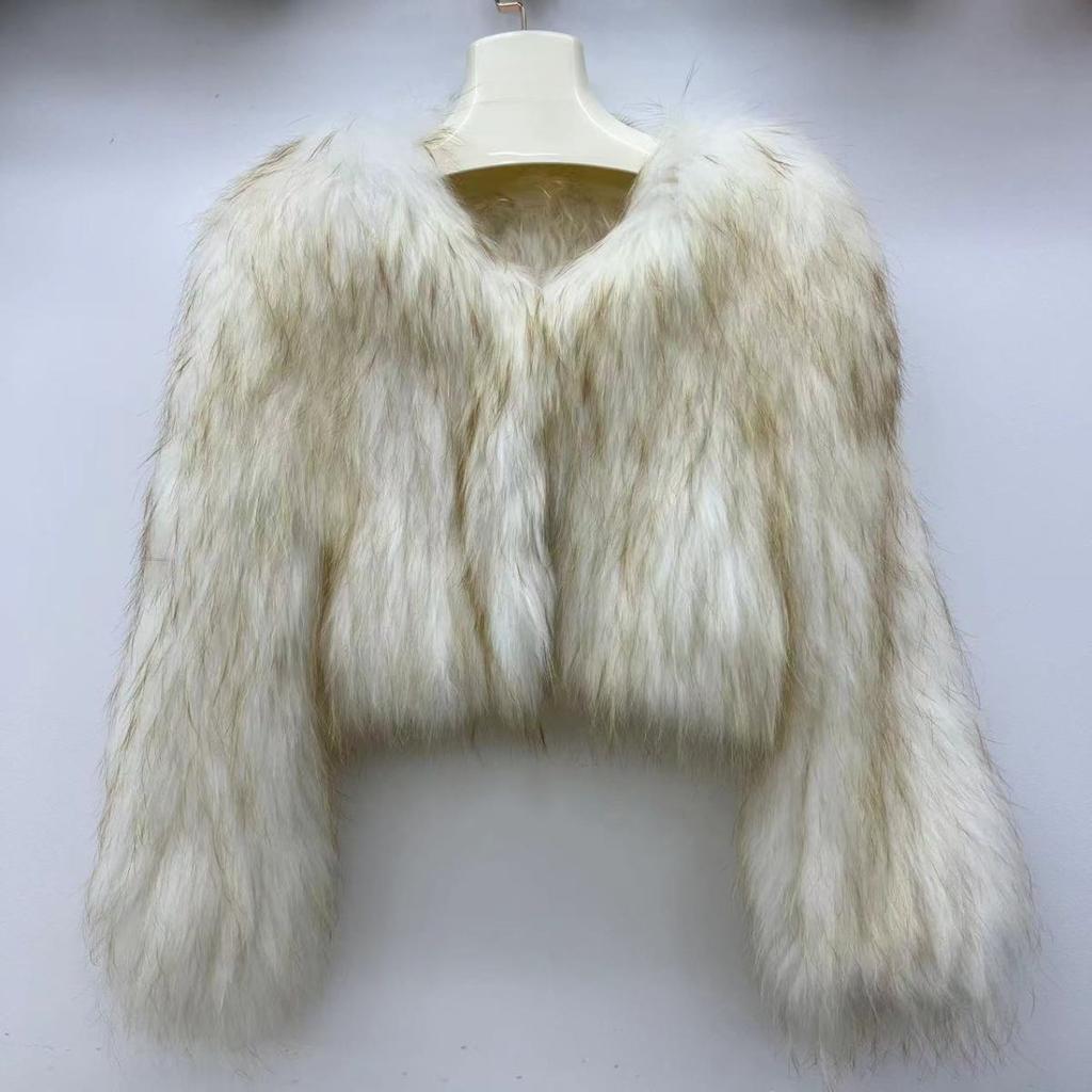 Real Raccoon Fur Braided Jacket Short Length 40cm Double-sided Encryption Slim Young Winter Tops Women's Coat