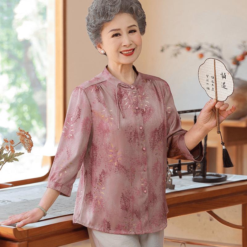 Yuzhaolin Senior Women s New Chinese Style Print Stand Collar Shirt 4XL