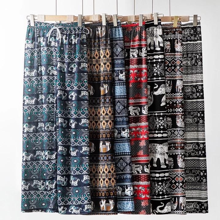 Long Elephant Pants Adjustable Elastic Waist Rope Loose Legs Women Men Unisex Print Thailand Casual Streetwear Beach Bohemian Retro Vintage