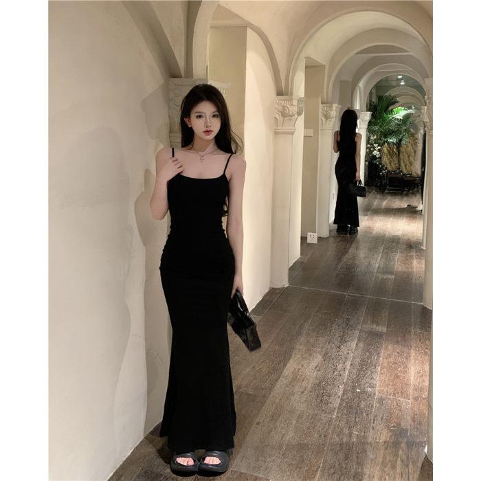 Sexy Tight Suspender Dress Women's Summer Pure Desire Wind Pink Slim Fishtail Dress Showing Figure Hip-wrapped Dress