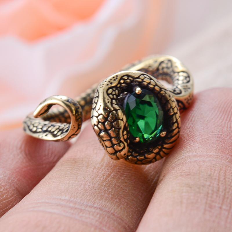 New Style Vintage Snake & Egg Green Crystal Thai Silver Unisex Party Ring Jewelry for Women Men Gifts Never Fade Promotion