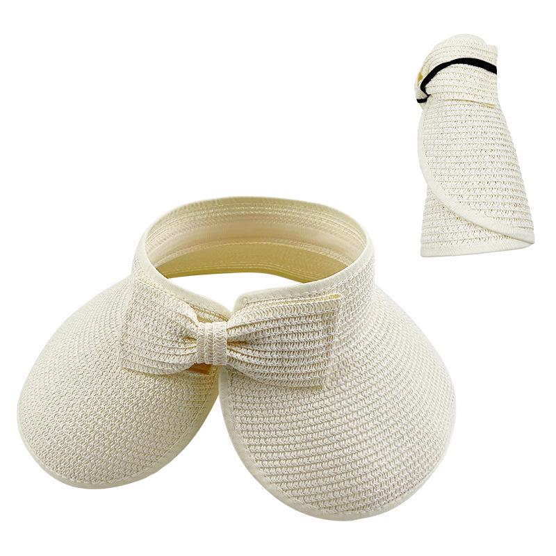 Foldable Straw Sun Hat with Wide Brim, Anti-UV Protection, and Bow Design for Outdoors
