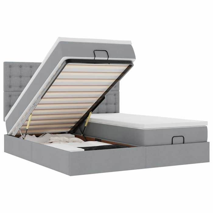 Cadre de lit avec matelas - Maison Exclusive - Gris clair - 160 x 200 cm - Rangement ottoman hydraulique