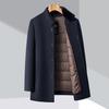 Men's Double-Faced Wool Coat with Detachable Down Lining, Wool Blend, Stand and Fur Collars, for Middle-Aged and Elderly.