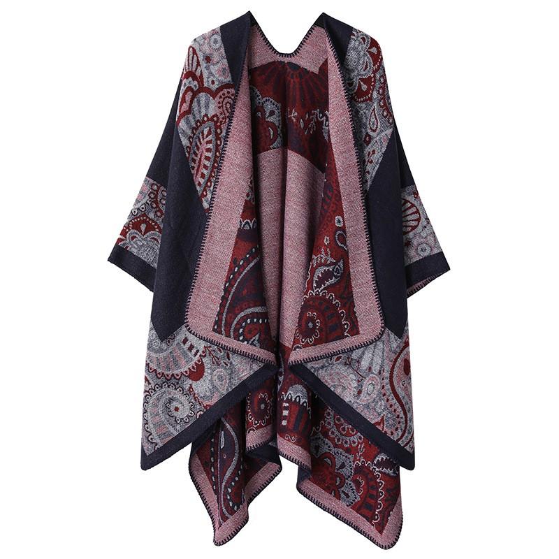 Womens Oversized Knit Shawl Wrap Scarf Ethnic Warm Fleece-Like Cape Travel Winter