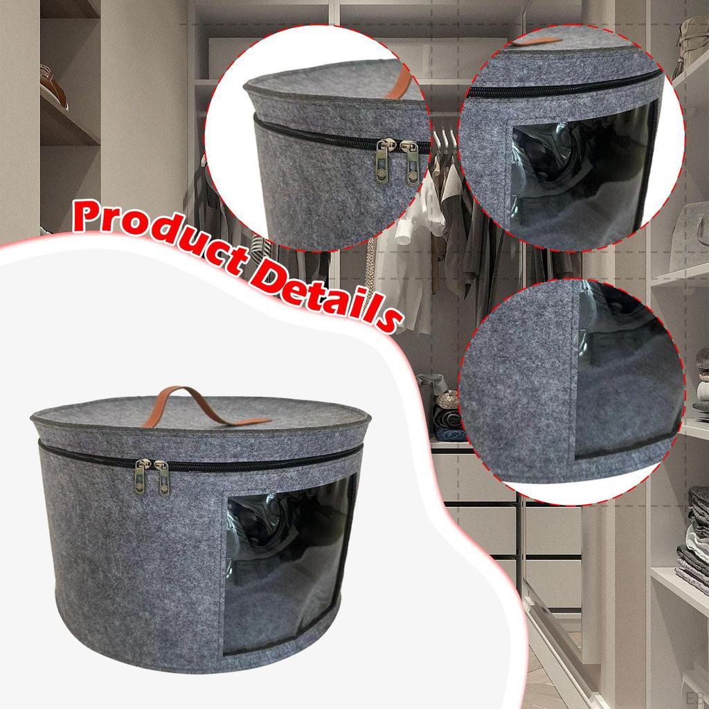 Felt Organizer for Hats with Lid, Round Container Closet And Travel