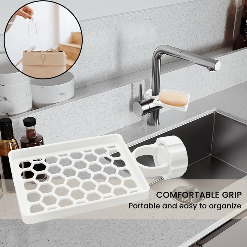 

Sponge Holder Over Faucet Sponge Holder Sink Drainer Rack Non-Slip Counter Organizer Storage Bathroom Utensil Tray For Hotel белый