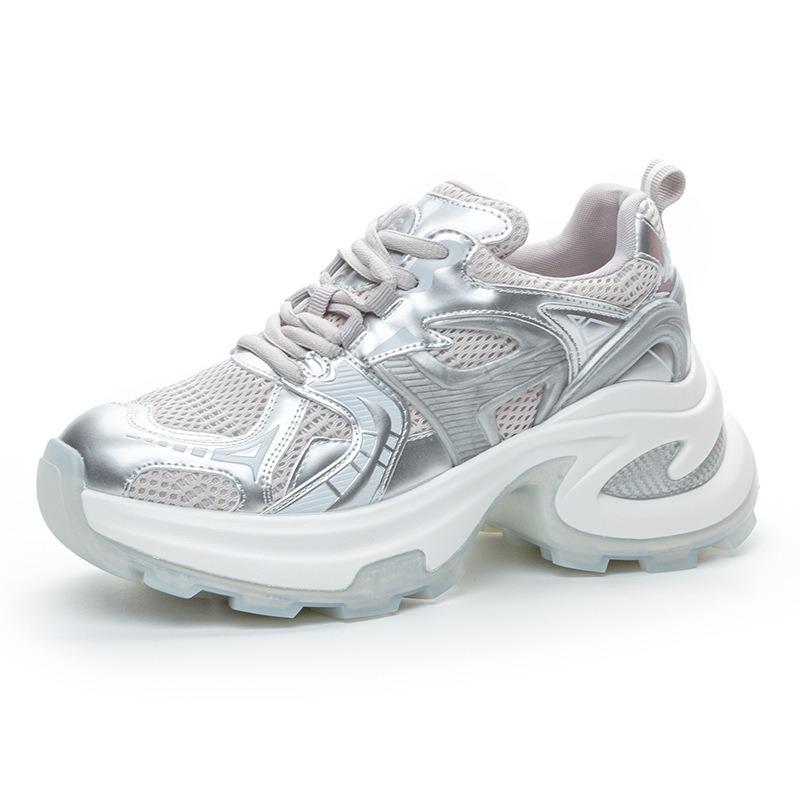 

Толстая подошва кроссовки женские дышащие легкие дышащие спортивные повседневные туфли 40 серебряный