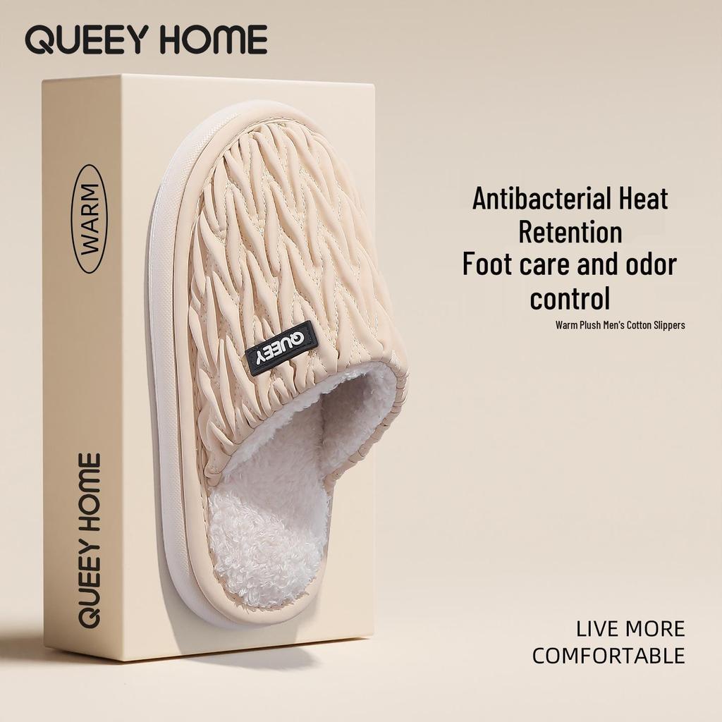 Waterproof Men's & Women's Cotton Slippers - Non-slip, Thick Sole, Antibacterial, Deodorant, Warm, & Closed-Toe for Autumn/Winter 2025.