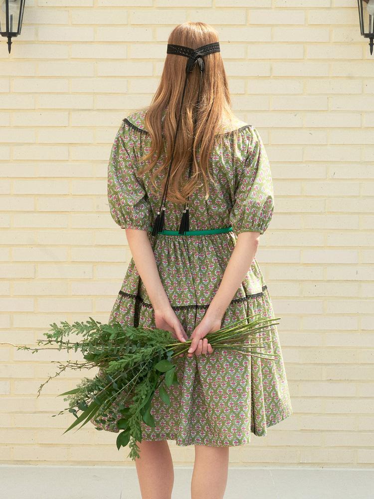 LBYL Green Flower Cotton Lace Dress