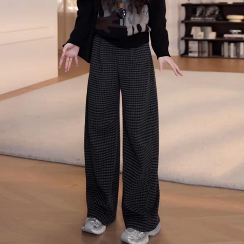 Women s Plus-Size Plaid Wool Wide-Leg Cropped Pants – Autumn/Winter 3XL