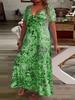 European-American Fashion Casual Vacation V-Neck Printed Long Dress with Short Sleeves