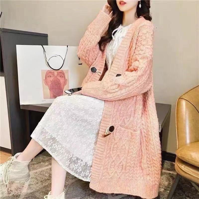 

Loose and Lazy Style Knitted Cardigan for Women Long Sweater for Women Knitted Sweater Stylish Knitted Coat for Spring Autumn and Winter S розовый