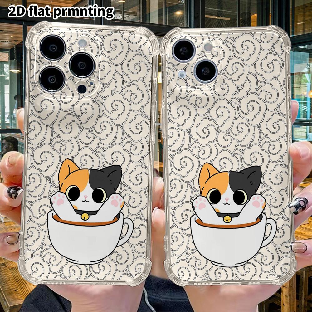 Phone Case: 2D Flat, Suitable for iPhone 18 17 16 15 14 13 Pro, Transparent Corner Protection Case, Three Flower Cats, Christmas and Halloween Gifts