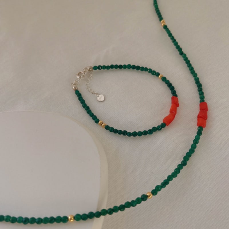 My Omelet [92.5 Silver]green Emerald Pebble Bracelet