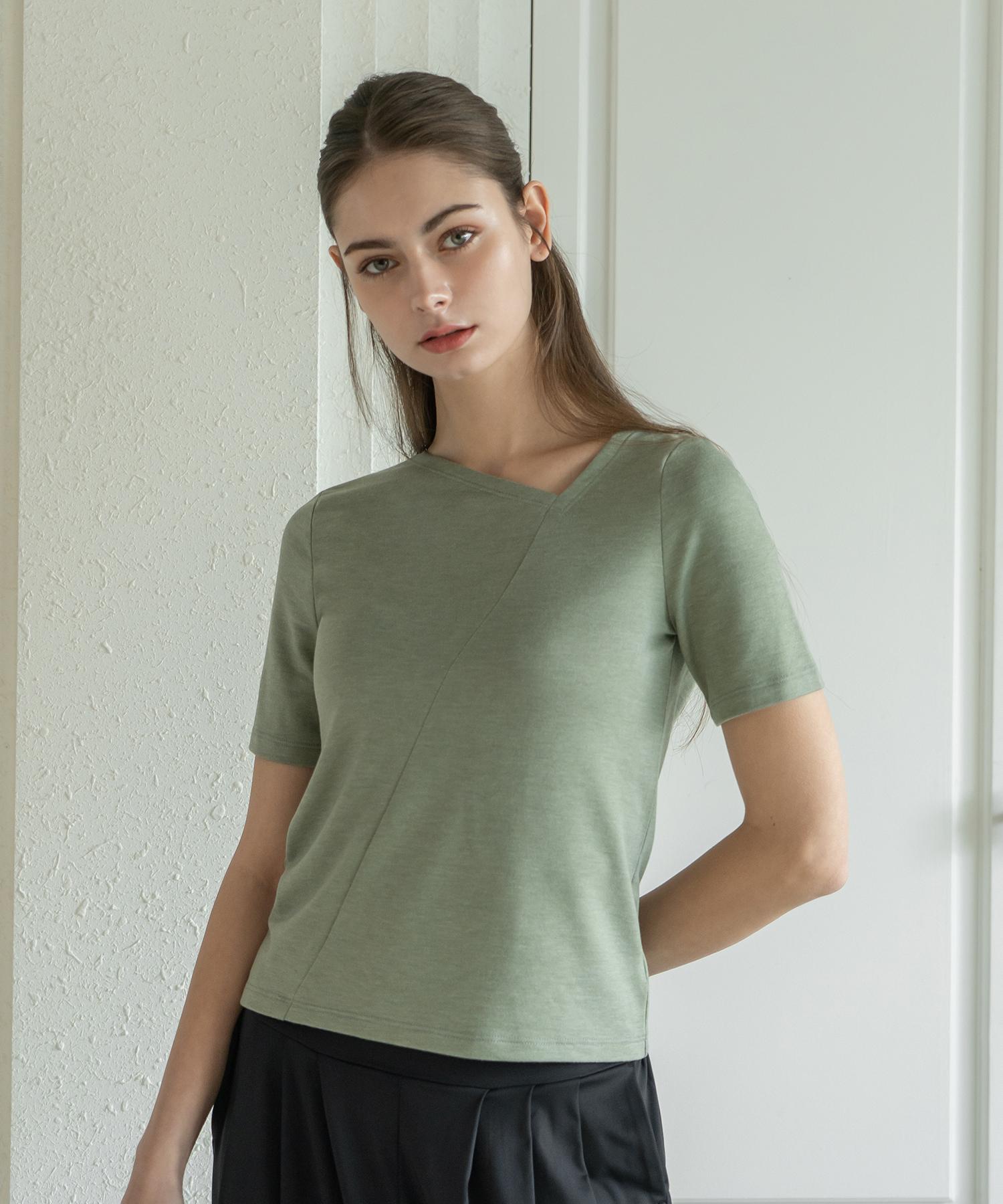 Formative (Fm40522) Asymmetrical Neck Short Sleeve_Sage Green S