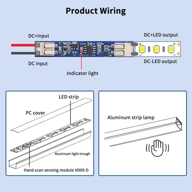 High Sensitivity Capacitive Sensor LED Dimmer DC 12V/24V 4A Solder-free Induction Switch for Hotel Lighting