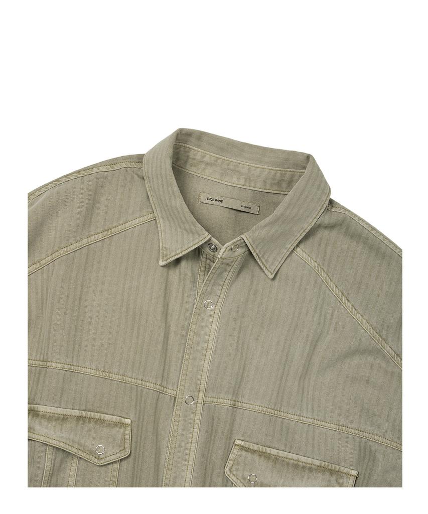 ETCE (Base) Herringbone Washed Pocket Shirt (Beige)