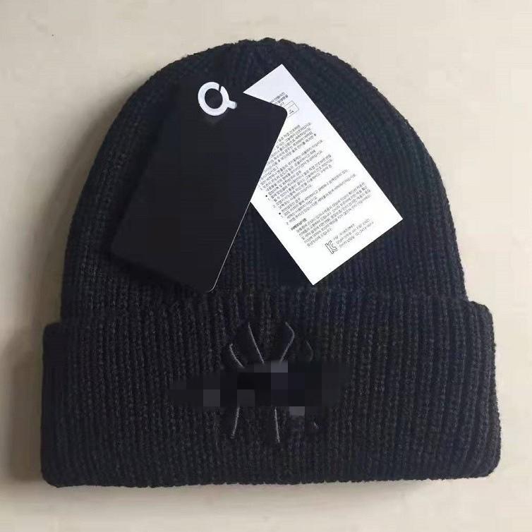 Girl Knitted Embroidery Cap Black Hat No Brim Warm Beanie Winter Casual Wear