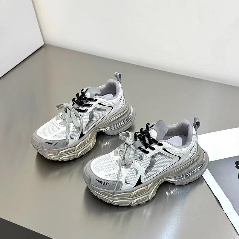 2024 Autumn High-grade Two-color Shoelaces Thick Sole Lightweight Casual Heightening Women's Shoes Sneakers Women