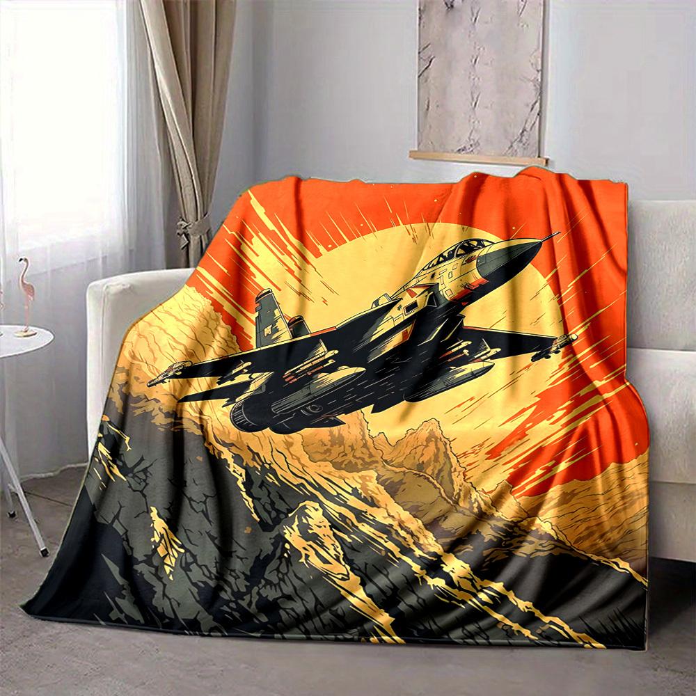 1pc Jet Flight Lightweight Flannel Blanket, Comfortable and Warm Blanket, for Office and Camping Sofa Bed, Livingroom086