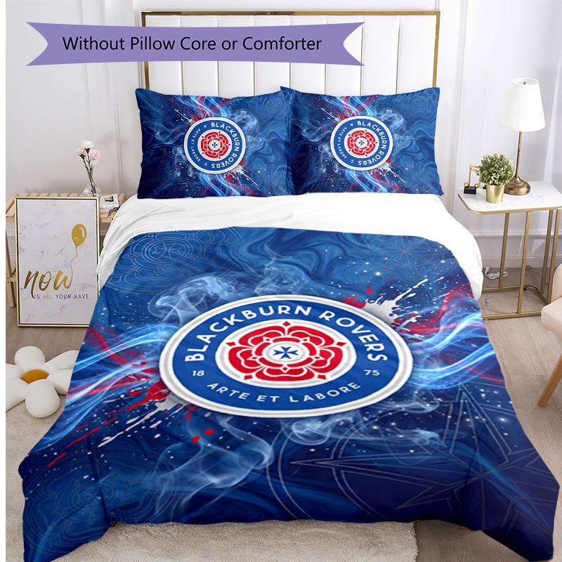 Blackburn Rovers Football Printed 3 Pieces Bedding Set, Comfortable Skin Friendly Bedroom Duvet Cover Set