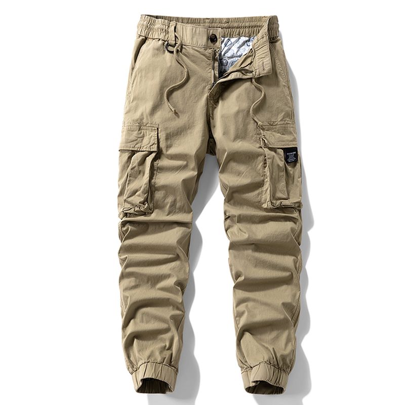 Vintage Washed Pure Cotton American-Style Multi-Pocket Cargo Pants for Men, Trendy Spring and Autumn Outdoor Casual Wear-Resistant Jogger Pants