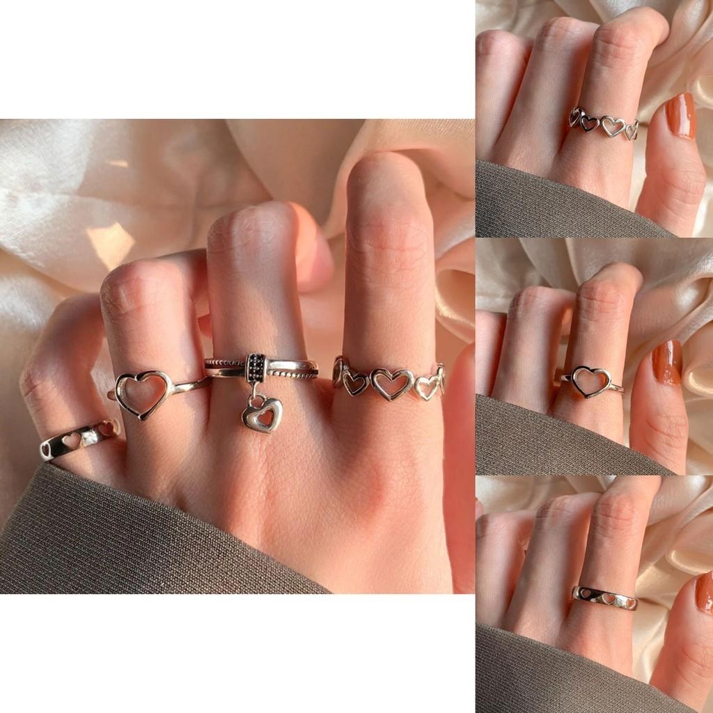 Chic 925 Silver Geometric Open Adjustable Heart Ring For Women Fashionable And Sweet