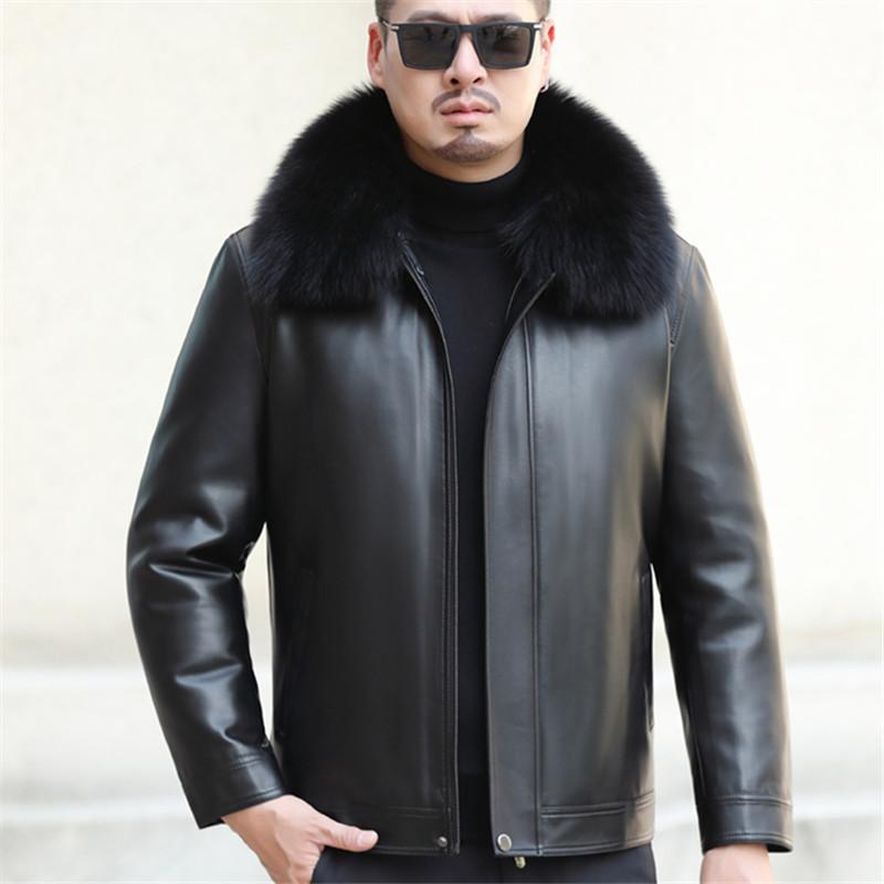Large size men's leather leather jacket Haining sheepskin leather down jacket for middle-aged and elderly fathers