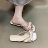 Beautiful Low-heeled Cool Slippers for Women's Summer Wear, New with Skirt, One-word Drag Rhinestone Sandals