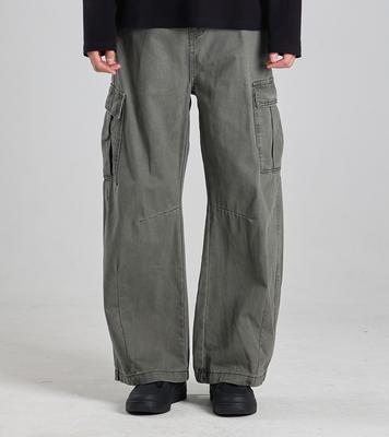 Beoteunseoul Utility Cargo Washed Wide Cotton Pants (Khaki)