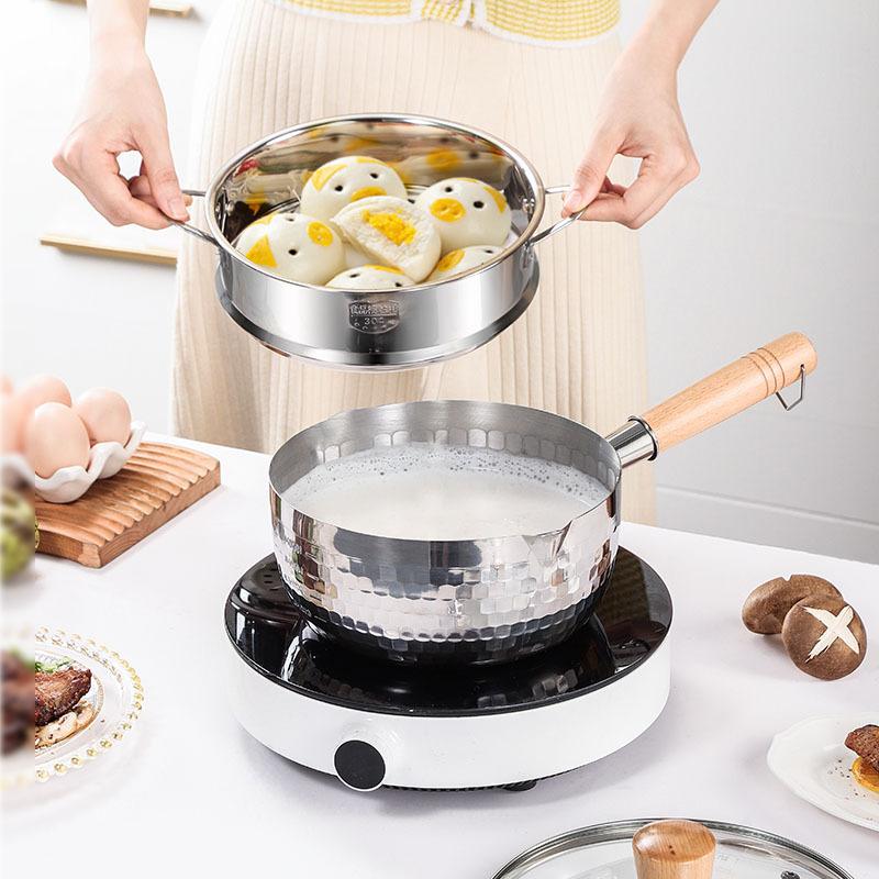 Japanese Snowflake Stainless Steel Pot Household Non-stick Uncoated Food Instant Noodle Cooking Pot with Pouring Spout Milk Pot