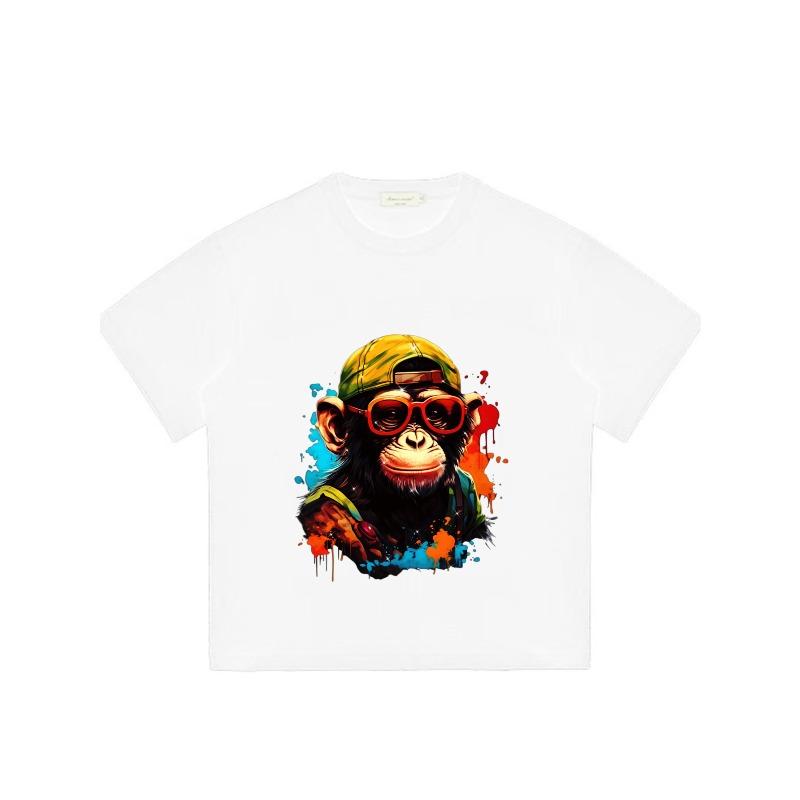 Black T Shirt with Monkey Wearing Cap and Sunglasses Print for Casual Wear