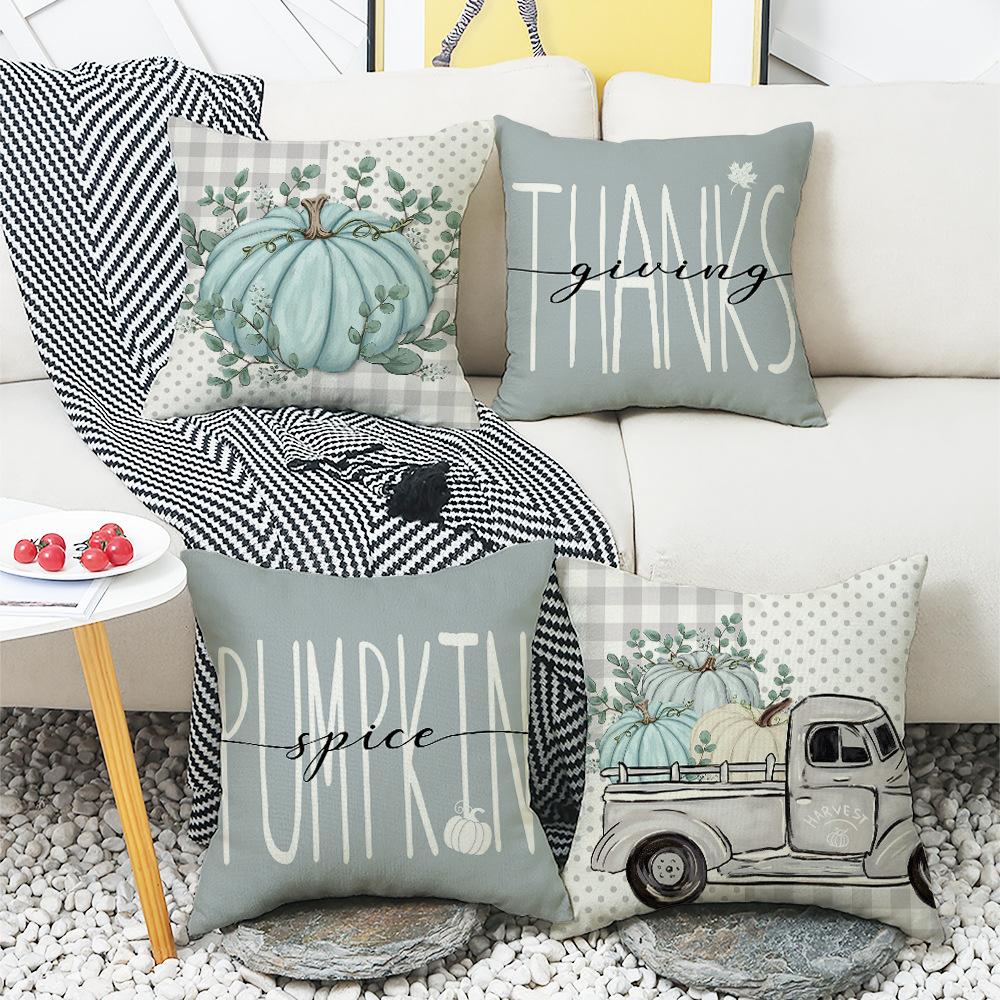 New Pumpkin Car Elements Thanksgiving Series Pillow Cases Festive Atmosphere Pillow Case Letter Print