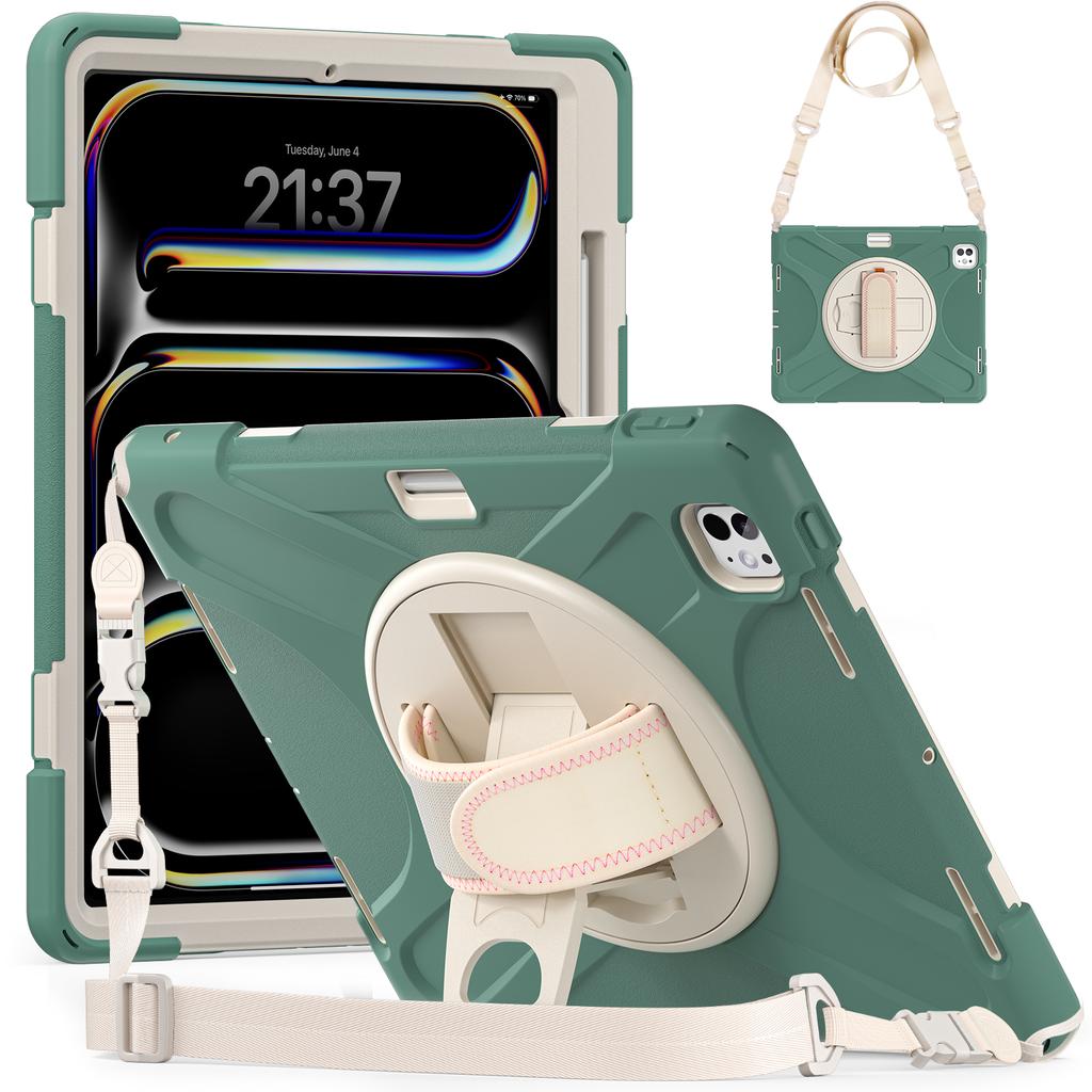 Für iPad Pro 13 (2024) Hülle Ständer Stifthalter TPU+PC+Silikon Tablet-Hülle mit Schultergurt