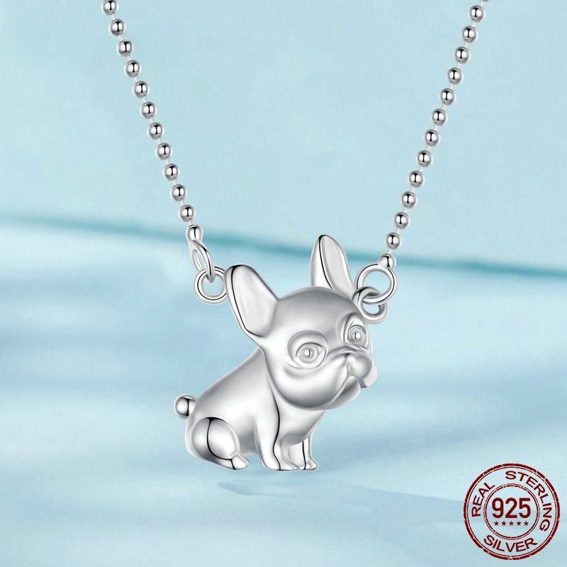 S925 Sterling Silver French Bulldog Pendant Necklace Cute Dog Neck Chain for Women Party Fine Jewelry Gift