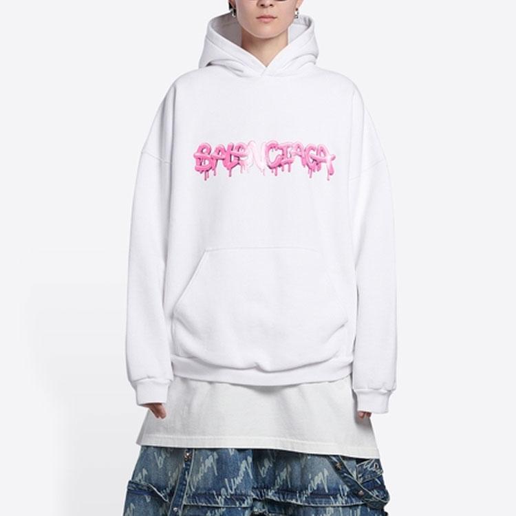 Balenciaga Wide Fit Hoodie 'White/Bubblegum' 675003TLVF29014